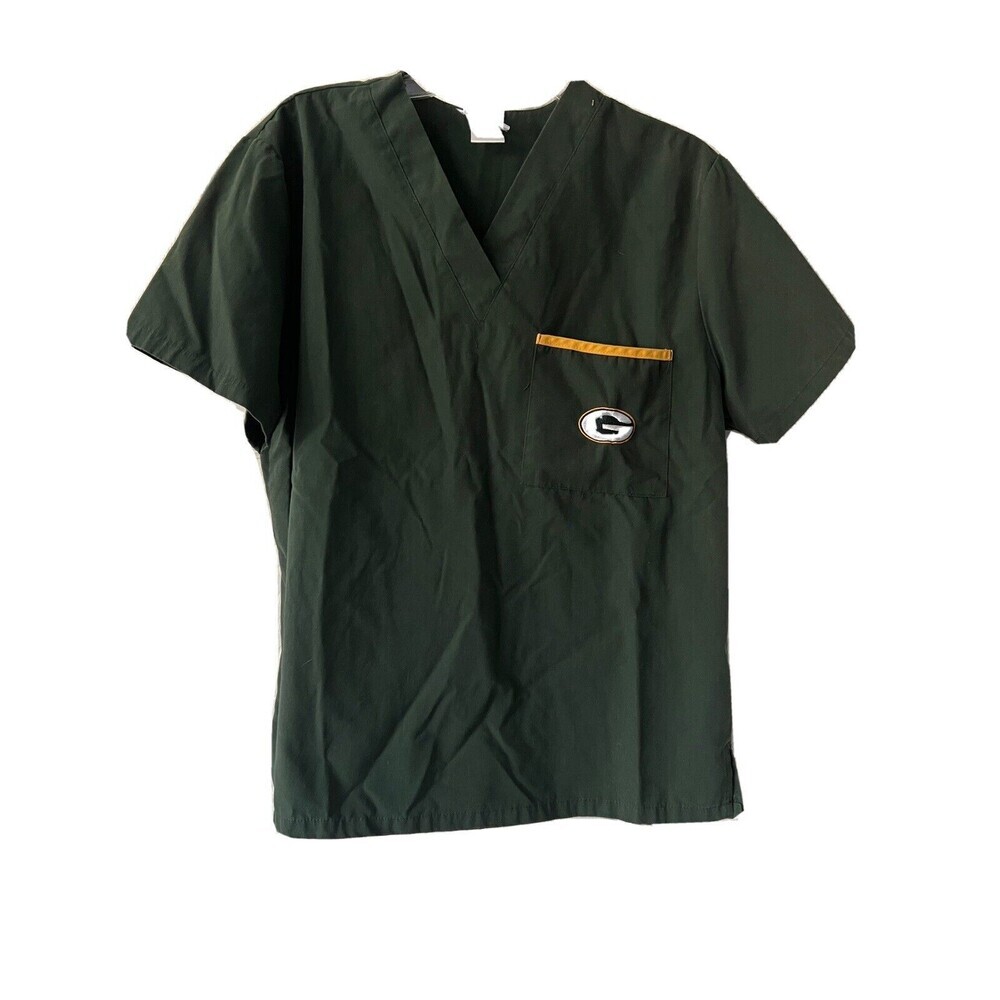 Green Bay Packers Medical Scrub Top Small Pockets‎ NFL Nurse Dental Vet Fan Gold